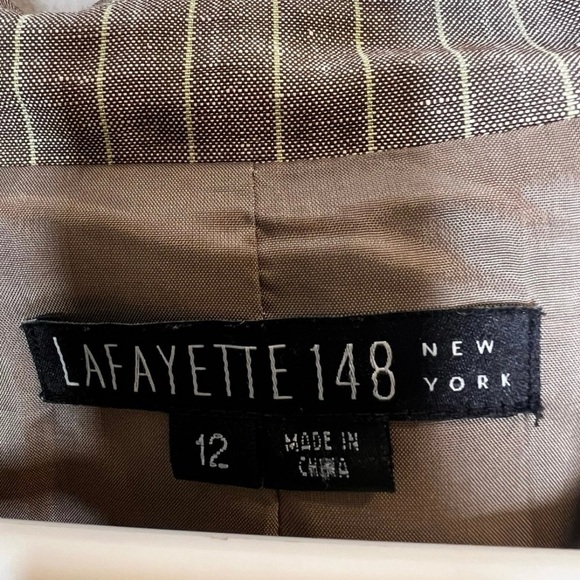 Lafayette 148 New York Wool Linen Blend Pinstripe Blazer Size 12 - Picture 2 of 4